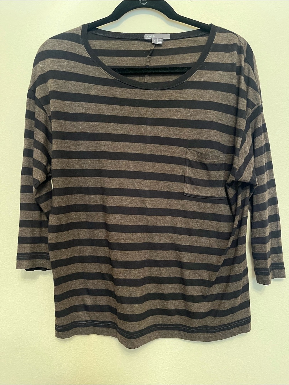 Vince Women's Striped Scoop Neck Pocket Tee - Black & Brown